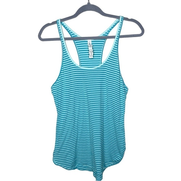 lululemon What The Sport Singlet Racerback Tank Sz8 Silver Stripe Peacock Blue - Picture 5 of 12